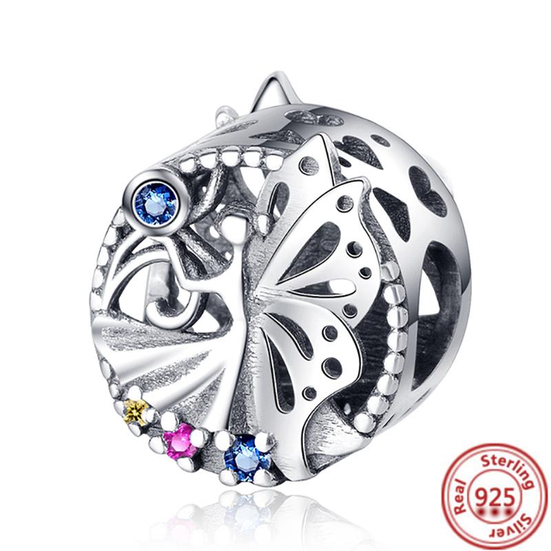 925 медь Милая серия животных Кошка Собака Слон Единорог Птица Подвеска Бусины удачи Подходят для оригинального браслета с шармами Pantaro DIY Циркон