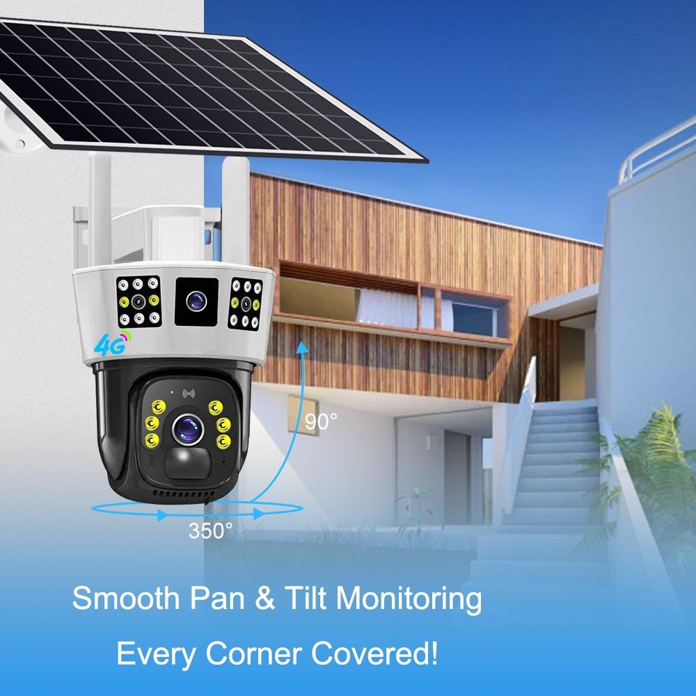 Triple-Screen Solar-Powered Surveillance Camera: 360° Outdoor Day-Night Full-Color Remote Wireless 4G/Wifi Camera Three-screen Surveillance