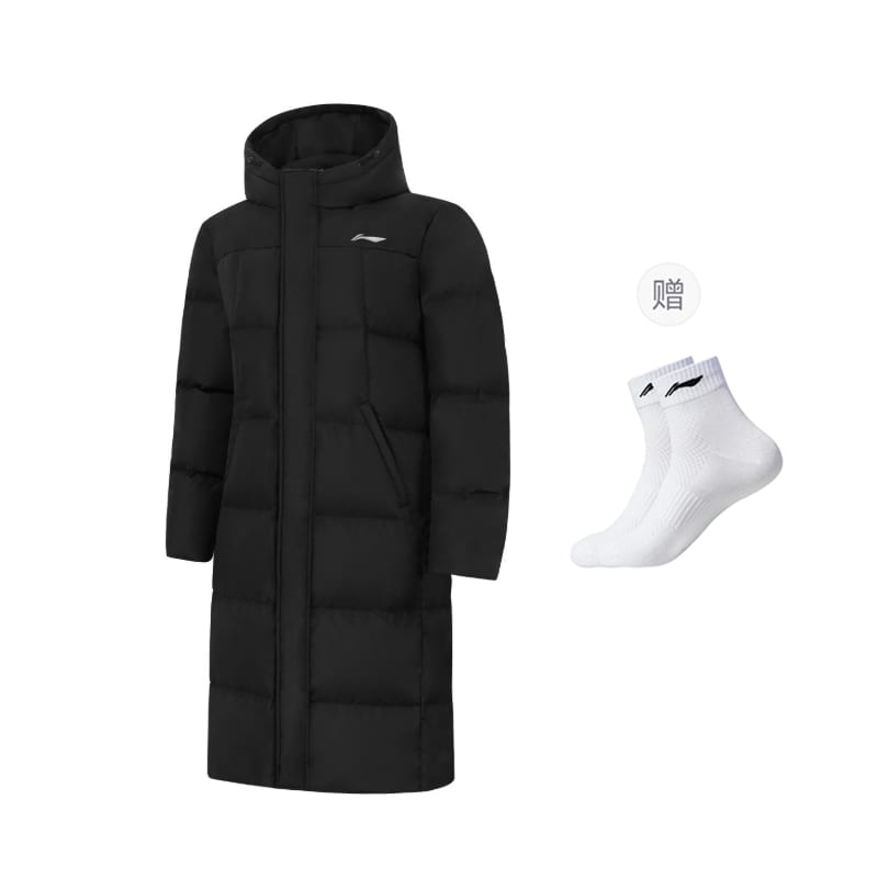 Мужская черная пуховая куртка Li Ning с капюшоном и флисовой подкладкой, однотонная, AYMT199-1