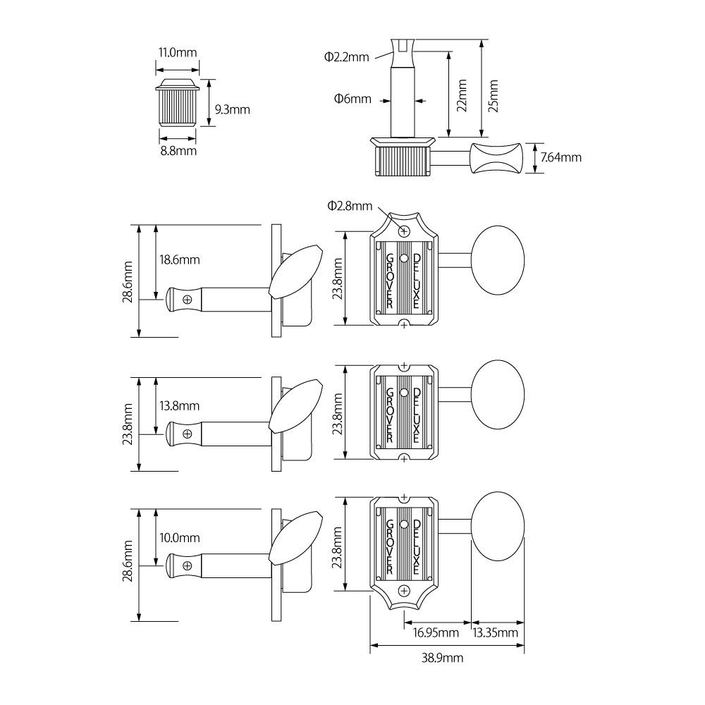 GROVER Grover Никель Набор из 6 колков для гитары 6 в ряд, 133N6,