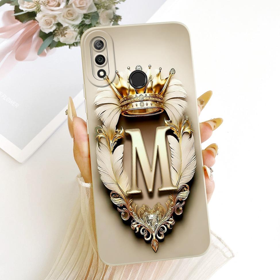 For Huawei Y9 2019 Case Cover Luxury A-Z Letters Fashion Crown 2D Painted Silicone Casing For Huawei JKM-LX1 JKM-LX2 JKM-LX3