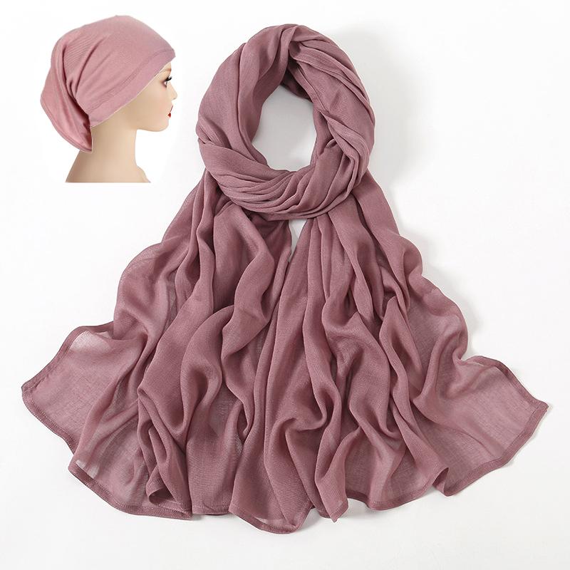 Набор из 2 шт. Вискозный Хиджаб в тон Джерси-Кепка Однотонный Хлопок Модал Мусульманские Женщины Головной Платок Мягкий Шарф Тюрбан Накидка на Голову