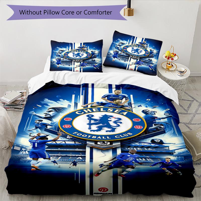 Chelsea FC Crest Themed Bedding 3Pcs Duvet Cover Set Decorative Bed Linen For Teen Room Home Decoration