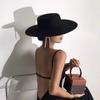 Женская шляпа Yousheng Retro с большими широкими полями, фетровая шляпа в стиле фетровой шляпы с плоским верхом, однотонная, для свадьбы, выпускного, вечеринки, поездок на работу