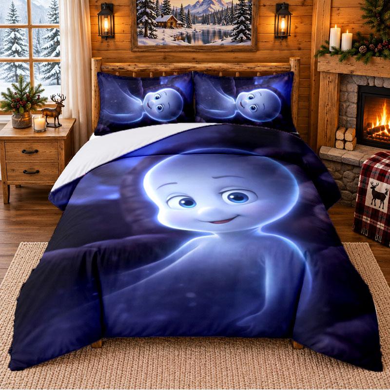 Casper the Friendly Ghost Pattern Bedding 3Pcs Set Bed Sheet And Pillowcases For Indoor Bedroom