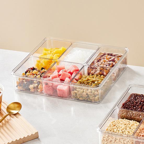 Контейнер для сухофруктов с 6 лотками и ручкой для крышки Портативный разделенный органайзер для закусок, отсеки для закусок, прозрачный поднос для закусок