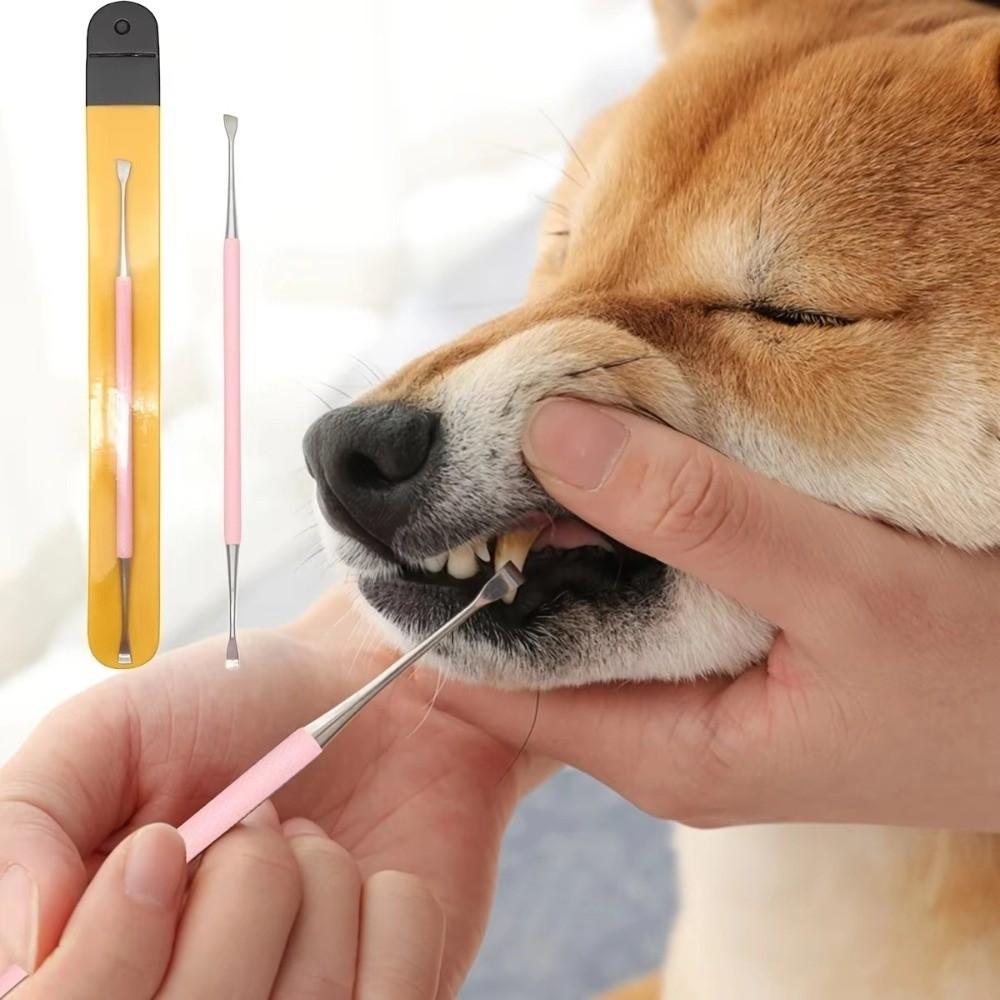 Stainless Steel Dog Tartar Remover Dental Cleaning Pet Oral Cleaning Tool Double Headed Scraper