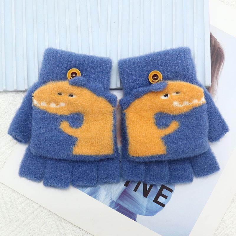 Детские зимние шерстяные перчатки-варежки с откидным верхом - Теплые, мультяшный дизайн для мальчиков и девочек младшего школьного возраста