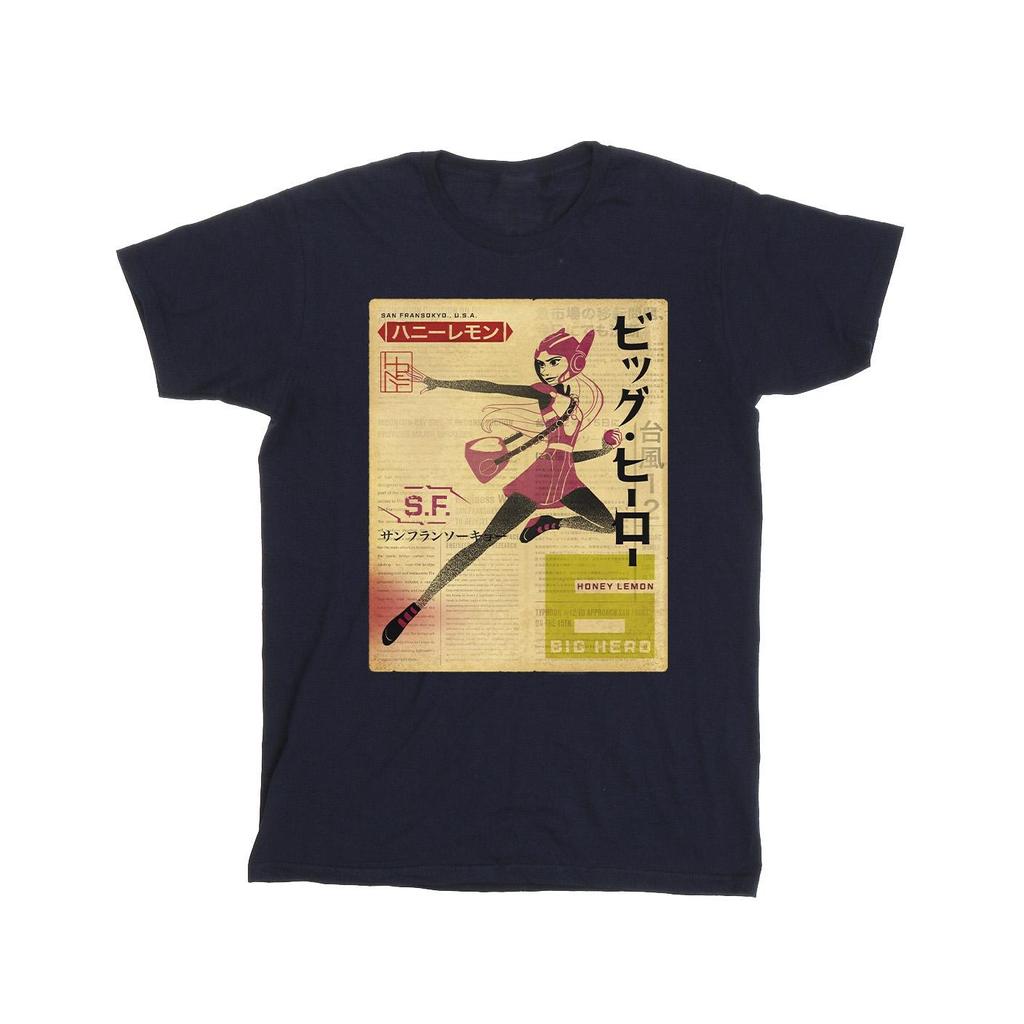 Disney Girls Big Hero 6 Baymax Honey Lemon Newspaper Cotton T-Shirt