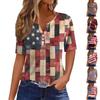 Женская футболка с принтом «День независимости» на пуговицах с коротким рукавом, повседневная, выходного дня, модная, базовая, с V-образным вырезом, обычная