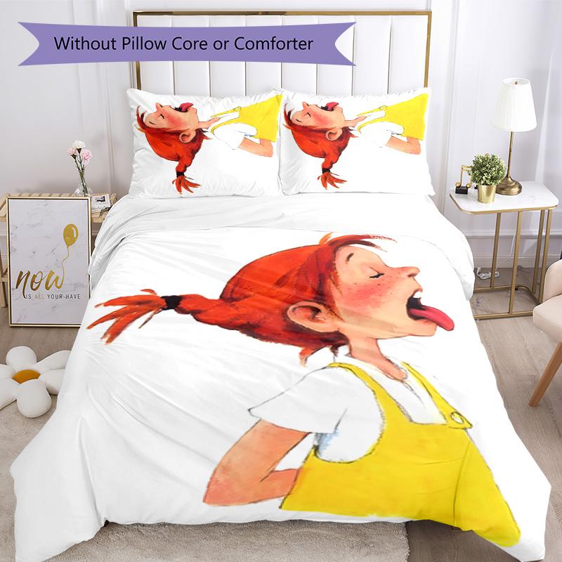 Pippi Longstocking 3pcs Bedding Set Duvet Cover Closure Includes 1 Duvet Cover & 2 Pillowcases for All Seasons Bedroom Home Dorm Decor