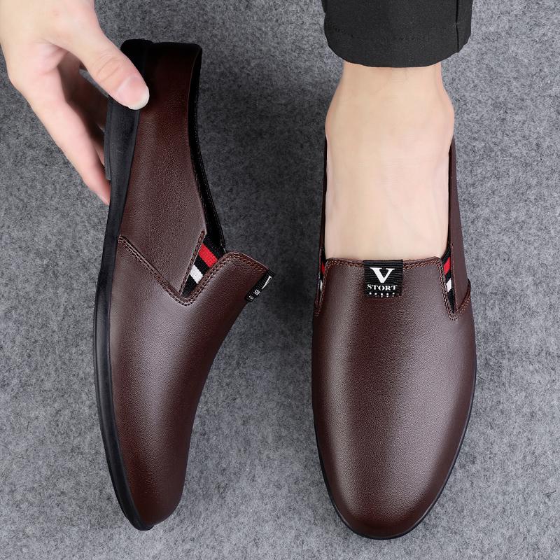 Мужские кожаные черные полукожаные туфли модные нескользящие полуприцепы мужские сандалии мокасины дышащие мягкие туфли на плоской подошве мужские туфли для вождения