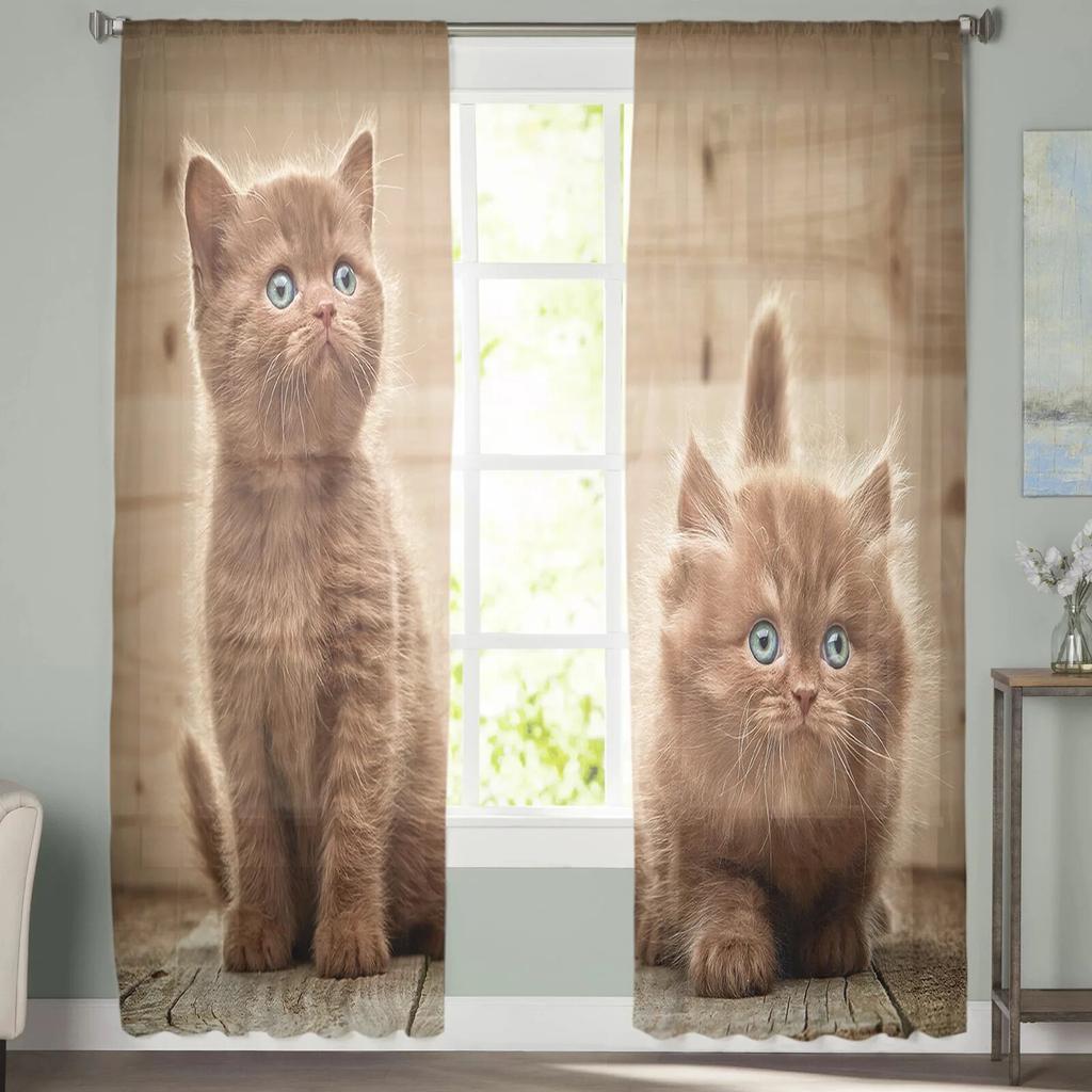 Современные шторы с милыми домашними животными и котами для гостиной, прозрачные тюлевые шторы, прозрачные оконные занавески для спальни, аксессуары, декор