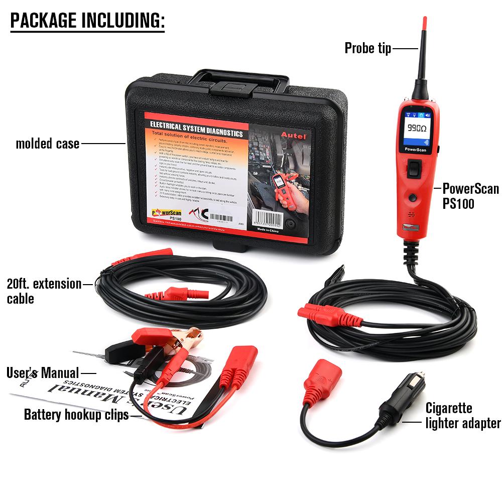 Autel PowerScan PS100 Тестер-щуп для проверки цепей питания 12В 24В Цифровой вольтметр Автомобильный тестер цепей Диагностический инструмент для автомобиля