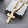 Hip Hop Full Rhinestone Stainless Steel Cross Pendant Necklace for Men Larger Gold Color Cross Party Jewelry Gift CNC Stone