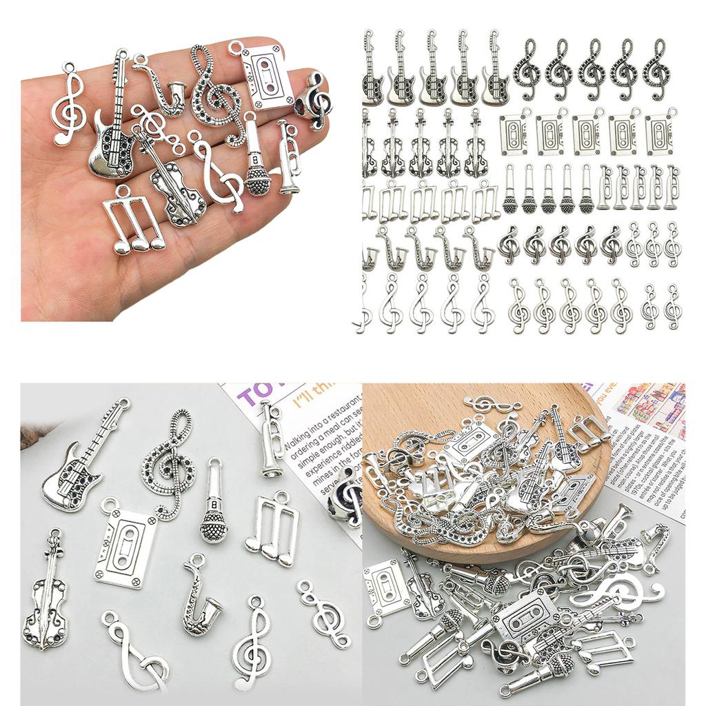 60 шт., подвески в виде музыкальной гитары, подвески античное серебро, смешанная музыкальная серия, кулон «сделай сам», ювелирные аксессуары