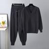 Autumn Winter Two Piece Women Knit Weater Pullover Sport Suits V-Neck Women Sweater Drawstring Harem Pants Jogging Pants Sweater Set Knitted Outwear