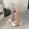 Мода 2025 Лето Новые Женские Шлепанцы Модные и Элегантные Средне-высокие Каблуки Квадратный Открытый Носок Шлепанцы Простые Вечерние Женские Туфли