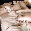 Retro Princess Cotton Lace Duvet Set - All-Season Bedding, 4-Piece