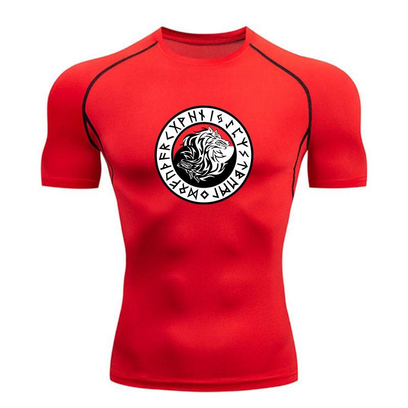 Men's Compression Athletic T-Shirt, Norse Wolf Rune Print Qu