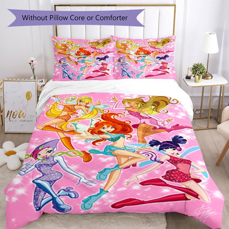 3 шт. Комплект постельного белья Winx Club Застежка на пододеяльнике Включает 1 пододеяльник и 2 наволочки, Мягкий и удобный для всех сезонов.