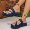 Модные синие джинсовые шлепанцы на массивной платформе для женщин, летняя мода, сандалии на плоской подошве и высоком каблуке, женские повседневные шлепанцы на толстой подошве для улицы