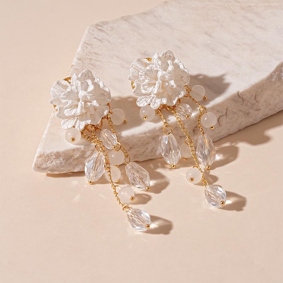 Элегантные акриловые серьги-кисточки с цветами - Стерлинговое серебро, Стеклянные бусины, Дизайн высокого класса для женщин