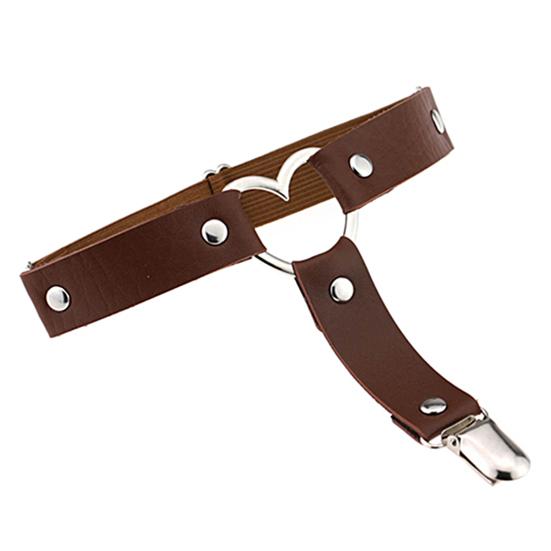 Punk Garter Solid Color Free Adjustment Faux Leather Heart Shape Leg Garter for Club