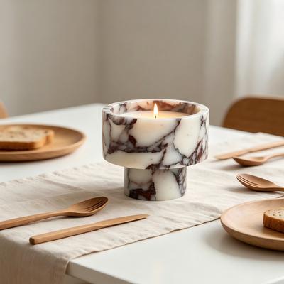 Мраморный подсвечник Calacatta Viola для домашнего декора Натуральный каменный подсвечник-колонна для центральных композиций стола Элегантный свадебный