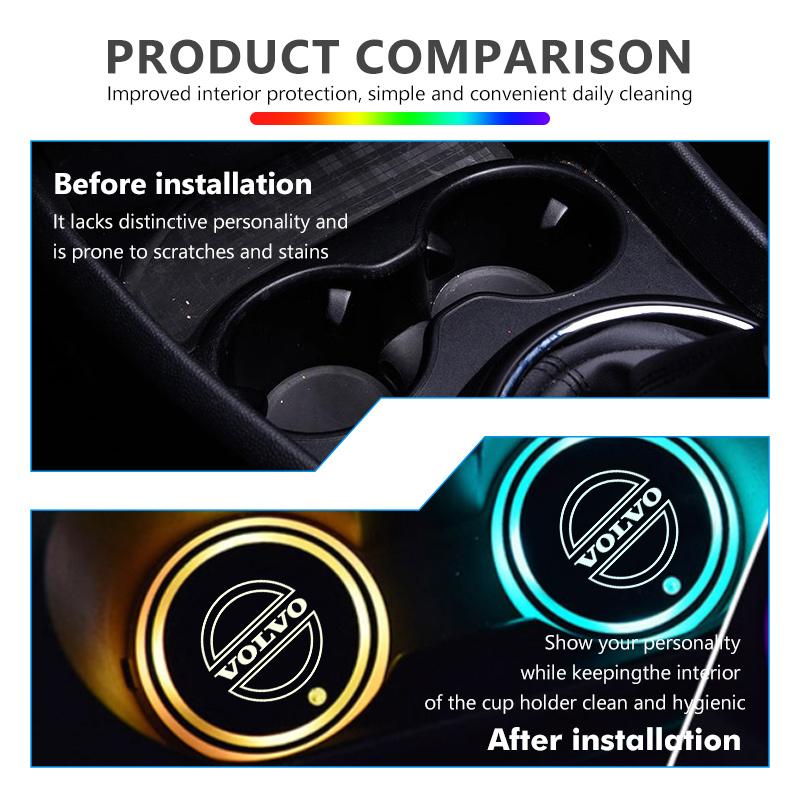 Car LED Cup Holder Mat Glowing Auto Cup Pad Interior Ambient Light For Volvo XC60 XC90 S60 S80 V60 C70 S40 C30 V90 V60 C40 XC40 CT9