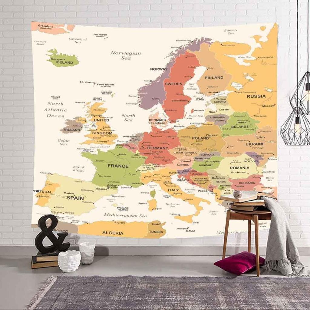 BULOR Map Tapestry Wall Hangings EU Euro Vintage Map with Countries Cities Tapestry For Kids Student Bedroom Living Room Dorm Cave Background