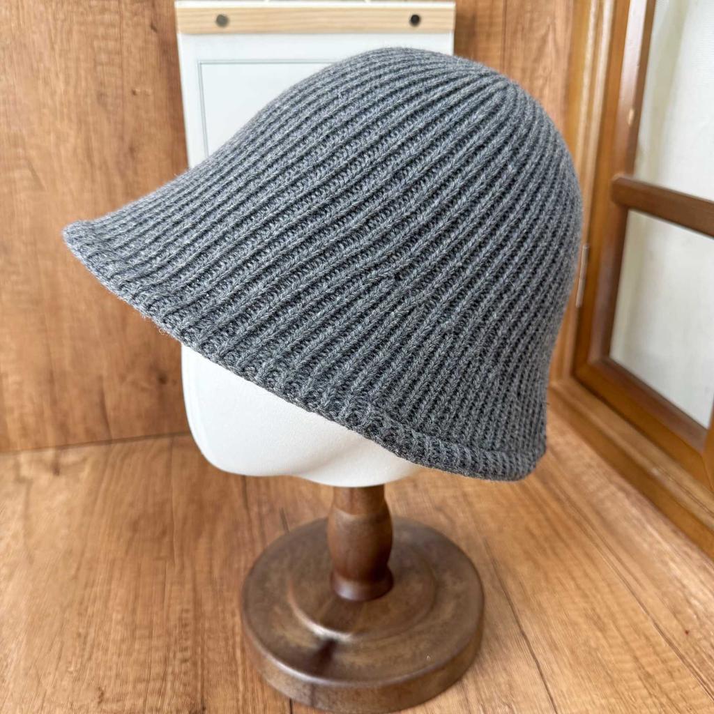 Simple striped knitted bucket hat women's foldable sunshade basin hat plain and versatile face small bucket hat