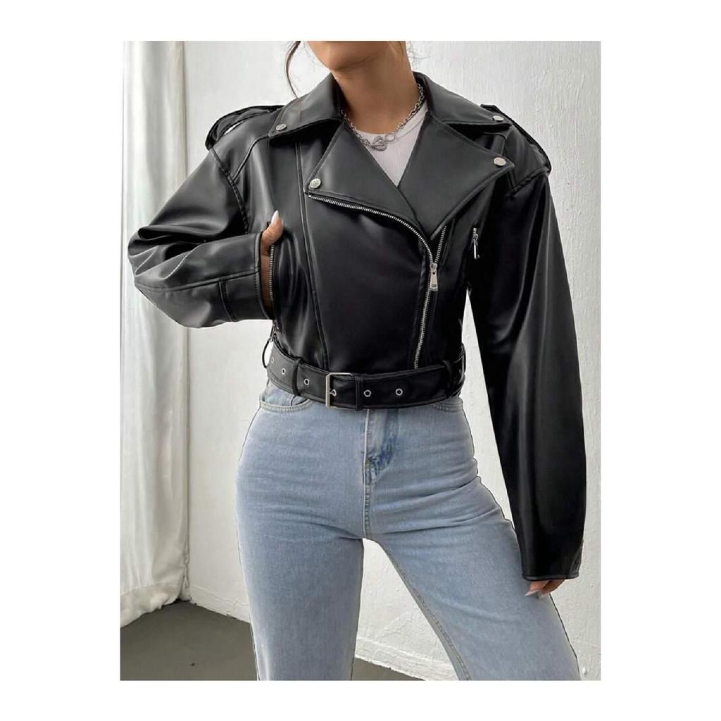 Новый сезон кожаная байкерская куртка оверсайз с поясом