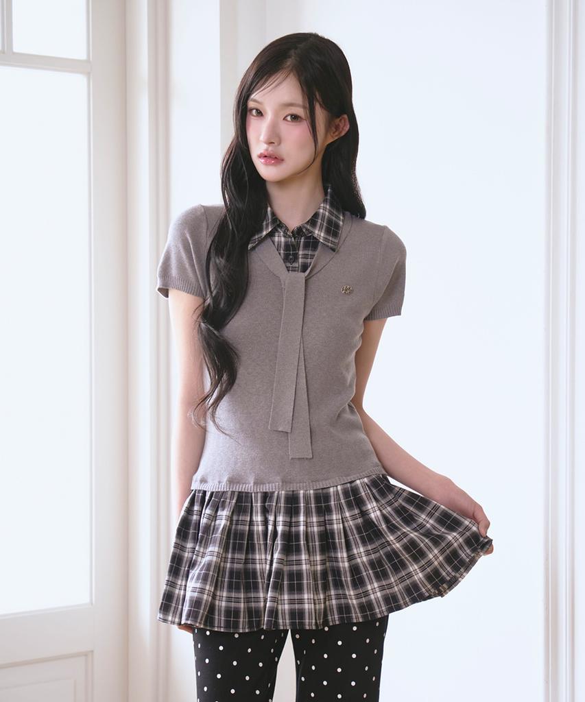 The Green Lab Girlish Check Layered Dress [Melange Gray]