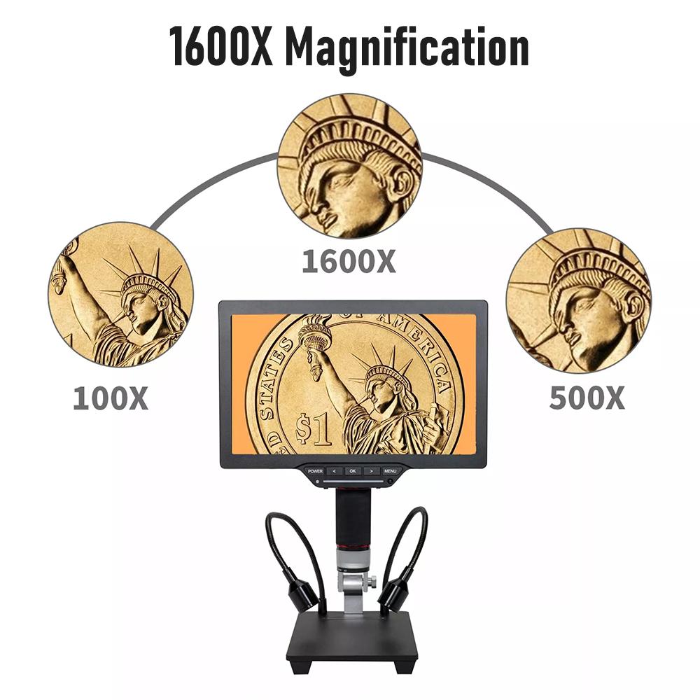 10.1-inch LCD USB Digital Microscope 1080P Coin Microscope 1-1600X 16MP Touch-control Lightness