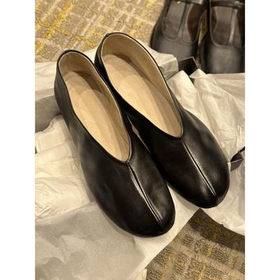 Вся овчина~ натуральная кожа круглый носок неглубокий вырез туфли-лодочки женские на плоской подошве маленькие кожаные туфли корейская версия универсальный сим