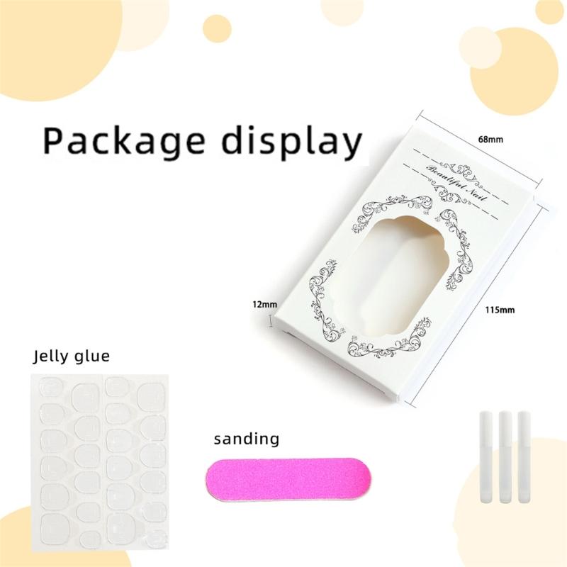 24pcs French Tip Press On Nail Almond Shape False Nail With Golden Star Designs Nail Accesories Elegant Stick on Nail