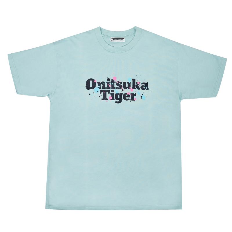 ONITSUKA TIGER Свободная футболка с круглым вырезом и короткими рукавами, топы унисекс, светло-зеленый 2183B196-300
