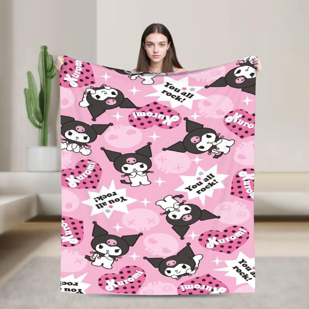 Фиолетовые пледы Kuromi Кавайный мультяшный шерстяной Потрясающие дышащие пледы для покрывала Осень/Зима