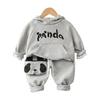 Spring Boys' English Panda Hoodie & Bag Two-Piece Set (0-5 Years) - New Autumn Arrival
