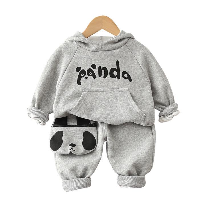 Spring Boys' English Panda Hoodie & Bag Two-Piece Set (0-5 Years) - New Autumn Arrival