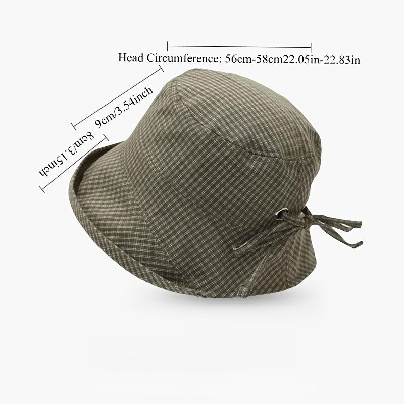Women's Plaid Bucket Hat Foldable Sun Screen Cap Wide Brim Quick Dry Beach Sun Hat