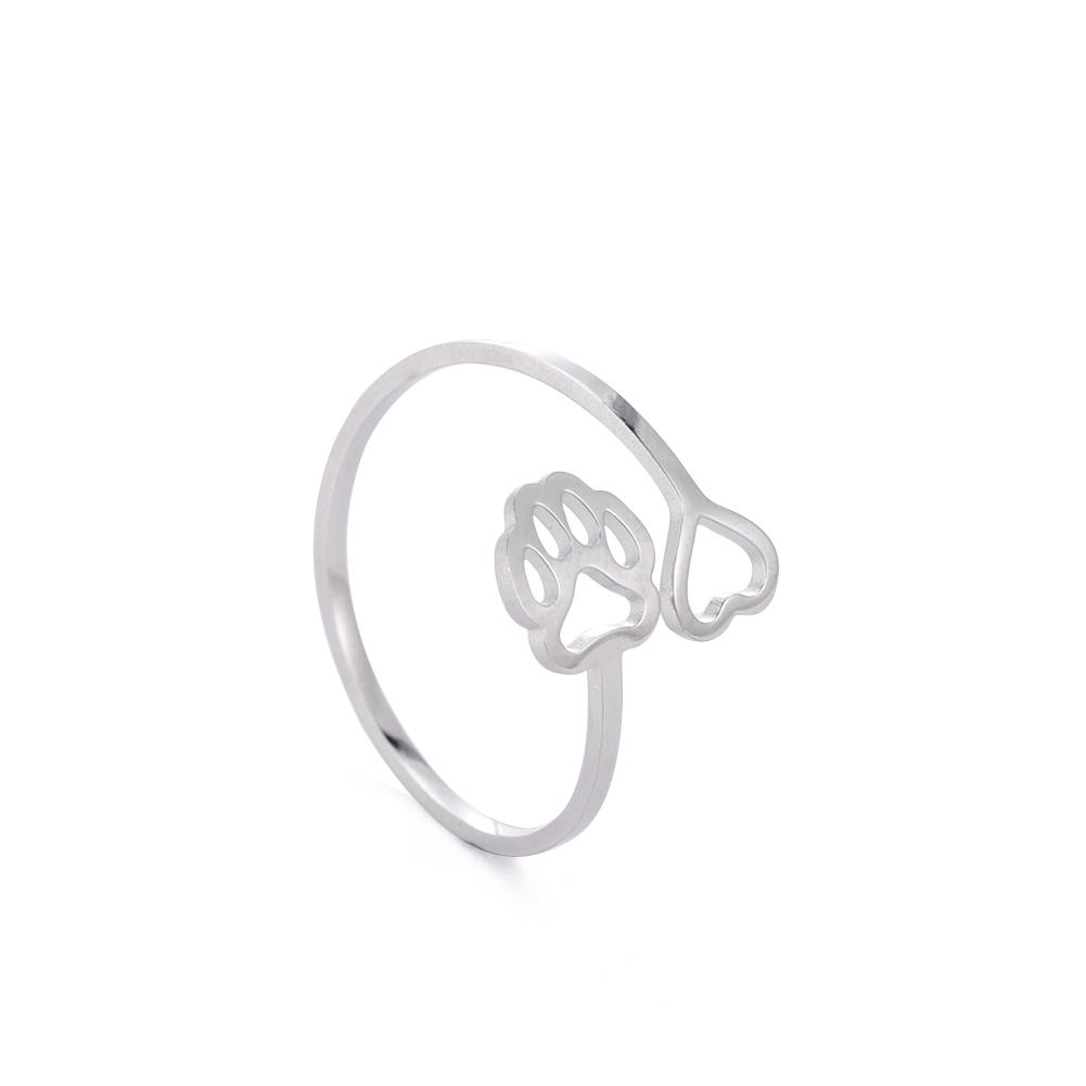 Cazador Adjustable Hollow Cute Dog Cat Paw Stainless Steel Ring Love Heart Women's Ring Jewelry Birthday Party Gifts 2026 Trend