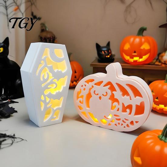 Halloween Craft Supplies Coffins Lampshade Silicone Mold, DIY Hollow Ghost Spider Bat Casting Molds Crafts Gypsum Cement Epoxy Resin Mold