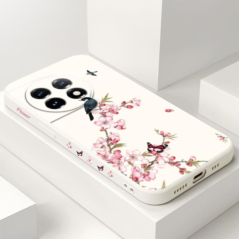 Peach Butterfly Phone Case For Oneplus 13 13R 12 12R 11 11R 10 10R 10T 9R 9RT 9 8T 8 7 7T Pro 5G Liquid Silicone Cover