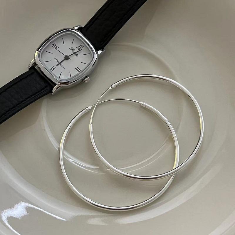 S925 Sterling Silver Thick Large Hoop Earrings for Women, Elegant Design, New Arrival