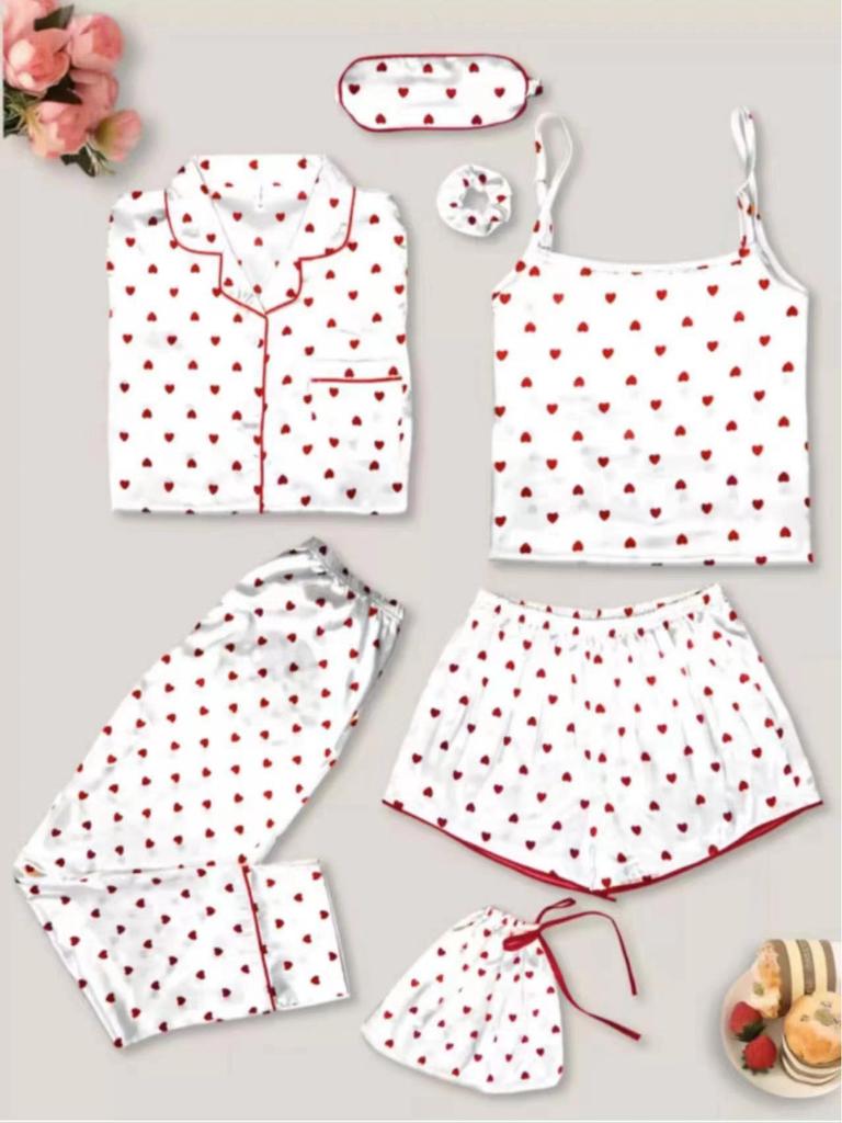 "Korean Striped Women's Seven-Piece Pajama Set for All Seasons"