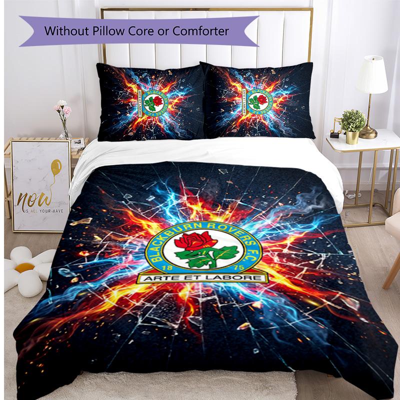 Blackburn Rovers Football Printed 3 Pieces Bedding Set, Comfortable Skin Friendly Bedroom Duvet Cover Set