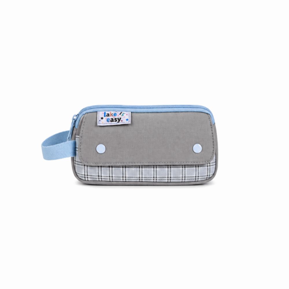 Simple Plaid Style Pencil Case Large Capacity Stationery Organizer Handheld Pen Bag Gifts