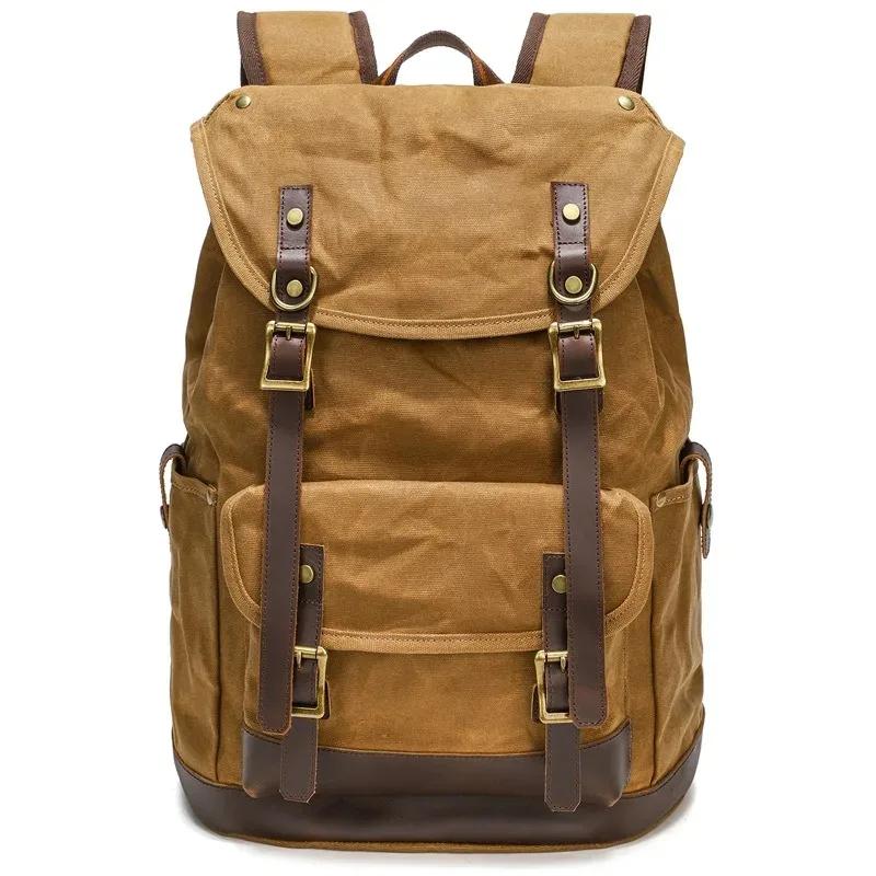 Mochila Hombre Mochilas Black Men's Backpack - TravelMen's Bag Brand Bag Leather Double Shoulder Canvas Large Bag for Men Bolsa